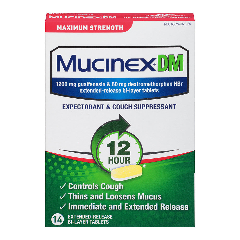 Mucinex Dm Expectorant Maximum Strength And Nasal Decongestant 1200 Mg Tablets, 14 Ea